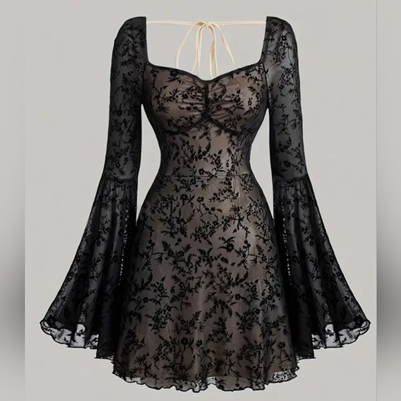 Gothic Dress Black with Witchy Bell Sleeves NWOT - Picture 1 of 7